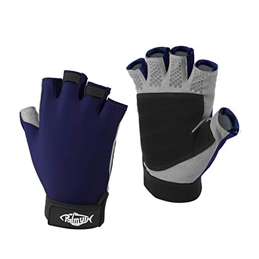 Palmyth UV Fishing Gloves Sun Protection Fingerless Kayaking Glove Men Women UPF 50+ SPF for Sailing, Hiking, Paddling, Canoeing, Rowing, Driving (Navy Blue, Small)