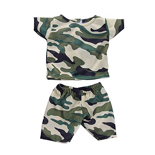 Uteruik Ropa de camuflaje para muñeca de 46 cm, ropa casual para muñeca americana de 46 cm, accesorio de disfraz para camisetas y pantalones cortos, juego de 2 piezas