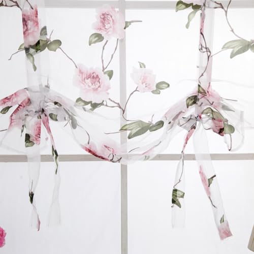 Cortina romana semitransparente rosa para ventana visillo floral de poliéster infantil elegante 5
