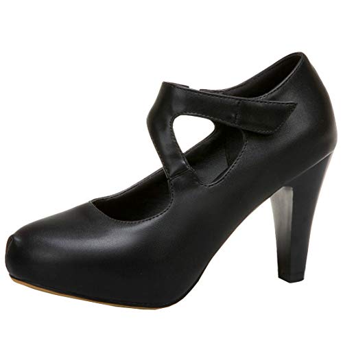 MAVMAX Women's Platform Mary Jane Block High Heel Cutout Pumps