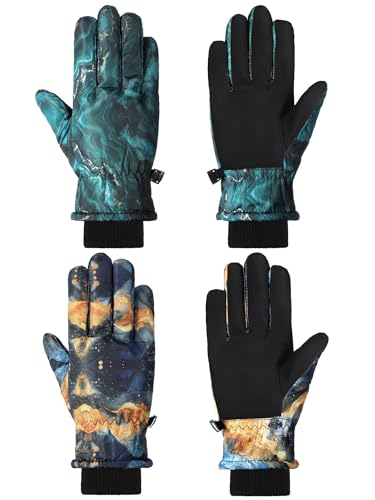 Image of SATINIOR 2 Pairs Kids Waterproof Winter Snow Gloves Ski Gloves for Boy Girl Outdoor Warm Thickening Snowboard