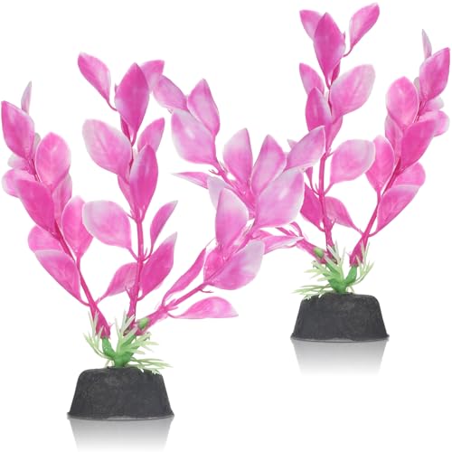 Lot de 2 petites plantes d'aquarium de 10,2 cm pour décoration d'aquarium Betta, plantes d'aquarium, feuilles, hamac, eau, herbe décorative (rose)