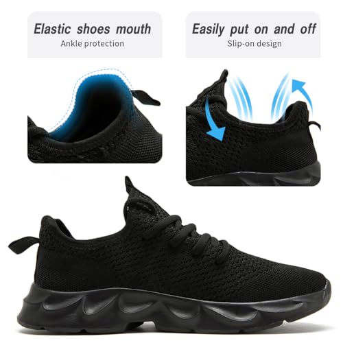 Womens Running Shoes Lightweight Breathable No Slip Sneakers Gym Athletic Workout Casual Sports Walking Tennis Shoes Black 6.52