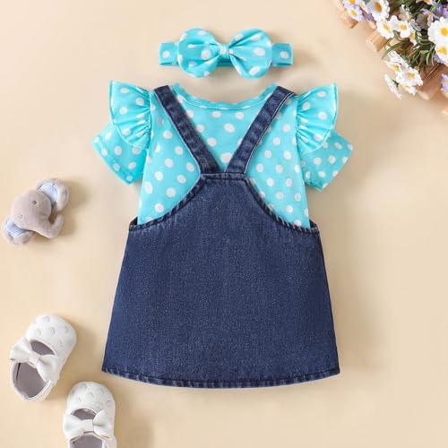 Image of Baby Girl Clothes Newborn Ruffle Romper Elephant Jeans Skirt 0-18M | Soft Romper, Adjustable Jean Skirt with Headband Elephant Butterfly Design, Snap Closure, Everyday Wear
