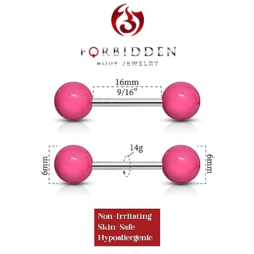 Forbidden Body Jewelry 14 g 16 mm Stainless Steel Nipple or Tongue Ring Barbell Set with Acrylic Balls (Choose color)2