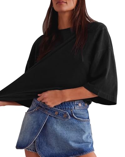 HUGOOME Womens Oversized T Shirts Summer Casual Short Sleeve Tops Cotton Crew Neck Loose Fit Basic Tee Plus Size Blouse4