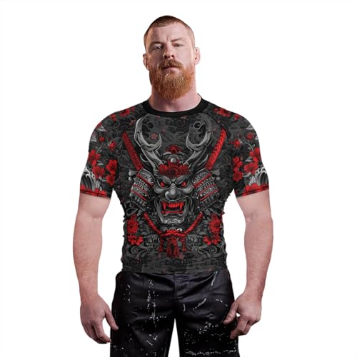 Men's Samurai Jiu Jitsu Rash Guard Short Sleeve Compression Shirt for MMA BJJ Grappling Training 6