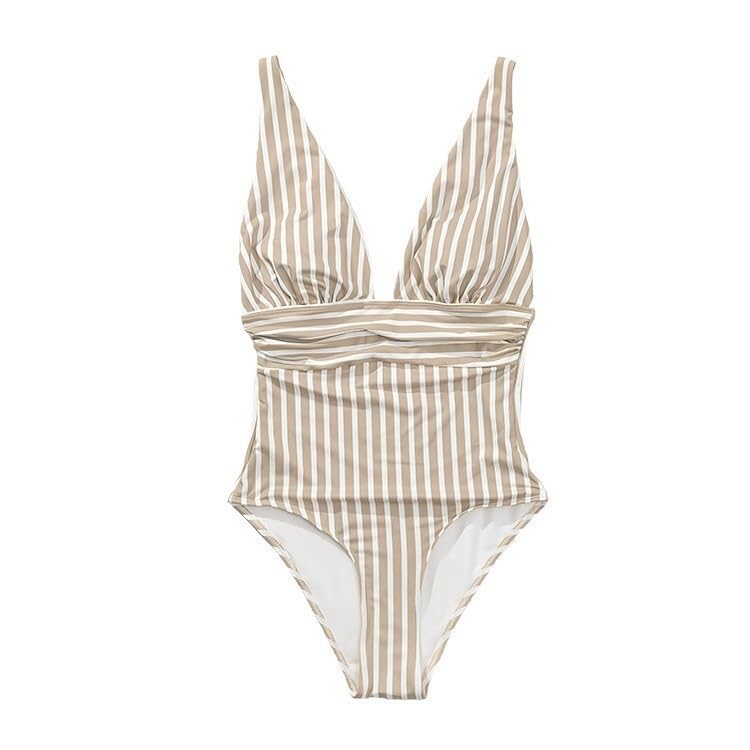 Monokini rayé col en V et maillot de bain une pièce gainant pour femme