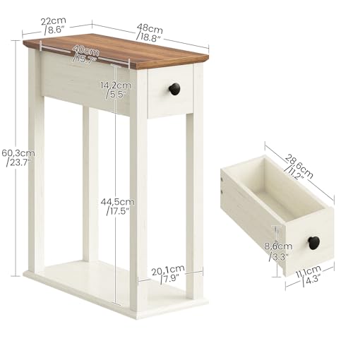 Image of CHOEZON Farmhouse End Table, 2-Tier Narrow Side Table with Drawer, Wooden Nightstand, for Small Space, Living Room, Bedroom