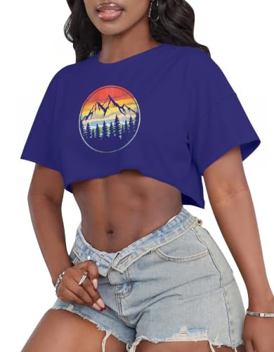Image of Crop Tops for Women Oversized Short Sleeve T Shirts Crew Neck Cropped Tees