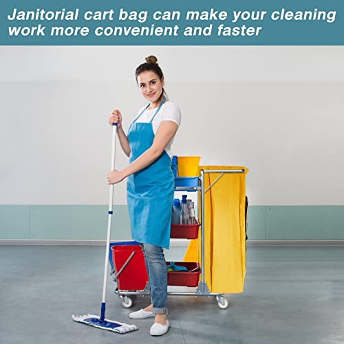 Image of Meanplan 1 Pack Cleaning Cart Bag Zippered Front Replacement Janitorial Cart Thick Bag Large Capacity Commercial Cleaning Bags for Housekeeping Carts, Yellow (33 x 16.8 x 10.5 Inch)