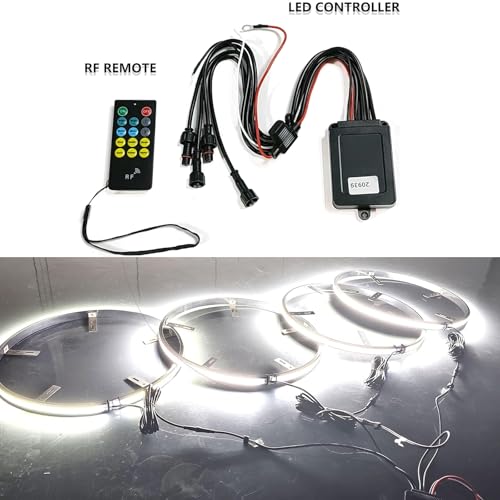 Image of Ultra-Bright 4PCS 17 inch Double Row Pure White Wheel Lights for Truck Car,APP & RF Remote Control Wheel Weel Ring Rim Lighting kit with Strobe Blink Modes,Waterproof IP68,12V,2592 LEDs
