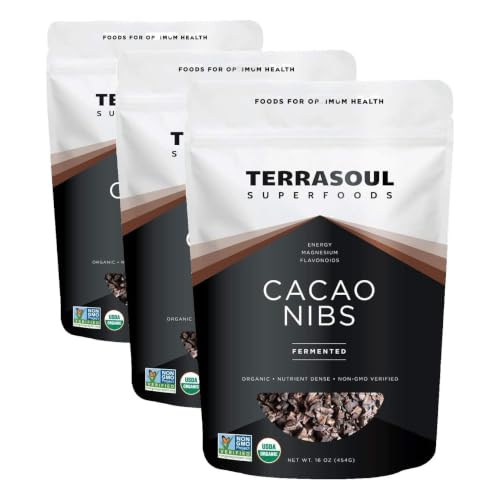 Image of Terrasoul Superfoods Raw Organic Cacao Nibs, 16 Oz, Superfood Crunch for Smoothie Bowls, Nut Butter Spreads, Oatmeal and DIY Chocolate Creations (Pack of 3)