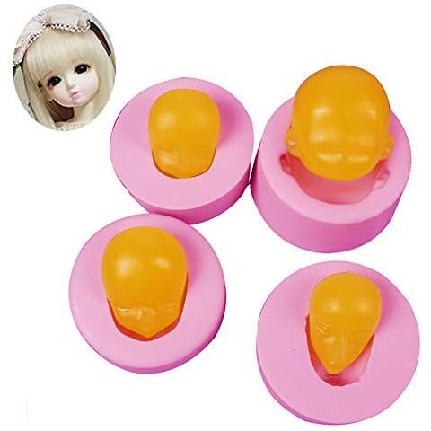 4 Pcs Dolls Head Baby Face Silicone Molds Fondant Cake Decorating Supplies Handmade Soap Clay Resin Mold Chocolate Candy Sugar Craft Making Mould DIY Baking Tool Cover