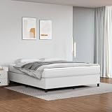 Box Spring Bed Frame White 72'x83.9' California King Faux Leather,California King Bed Frame with Artificial Leather Upholstery and Plywood Slats for Enhanced Support and Durability Bed Frames, Bed Acc