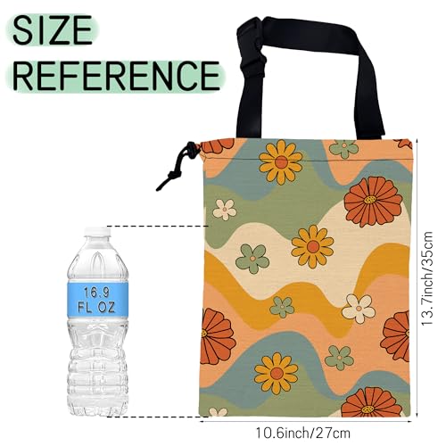 Image of Groovy Floral Waves Car Garbage Bag,Waterproof Small Car Trash Bag Hanging Back of Seat,Drawstring Hanging Car Trash Bag with Adjustable Buckle for Car Accessories