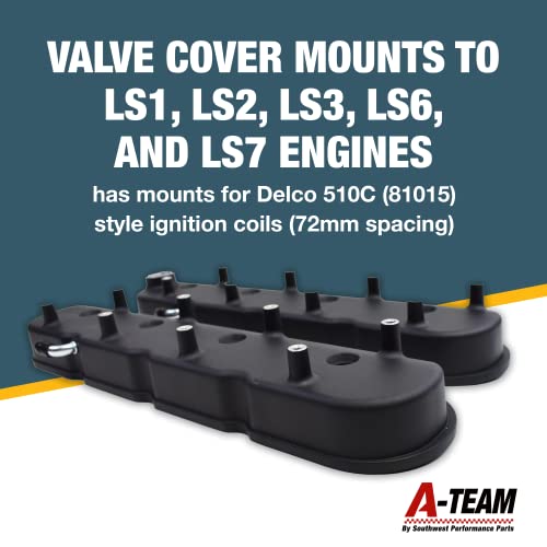 A-Team Performance - Gm Ls Cast Aluminum Valve Covers With Coil Mounts - Compatible With Chevy Small Block V8 293 325 346 364 376 427, Black #TOP5