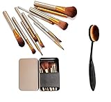 METREY Naked Makeup Brush Tool Set of 12 with storage box + Professional Oval Foundation Brush (Pack of 2) - Multicolor