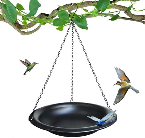 metal bird baths rust proof that will change your garden forever 8 Hanging Bird Bath Outdoor 11.5" Metal Bowl with 15.5 in Rust-Proof Chains,Weather-Resistant Garden Birdbath with Magnetic Dragonfly for Backyard Decor,Matte Black