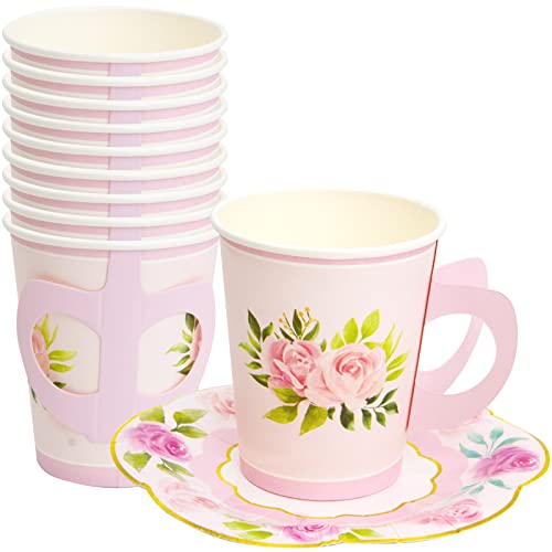 Ceiba Tree Floral Paper Tea Cups And Saucers Tea Party Decorations Mad Hatter Favors Disposable 24 Sets For Girls Birthday Baby Shower Wedding Party Supplies #TOP1