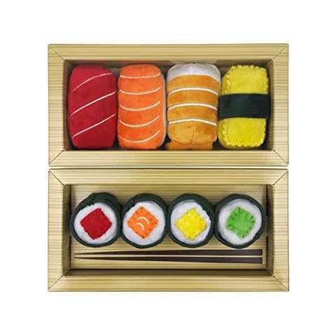 munchiecat Sushi Toys for Cats, Kittens Catnip Toy Crinkle Paper Bells Rattle Set in Bento Style Box, Maki and Nigiri (8-pc) Cover