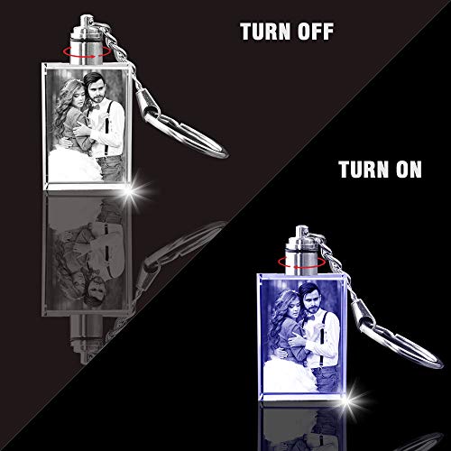 Qianruna Personalized Custom Led Laser Engraved Etched Crystal Glass Keychain Key Rings For Gifts (Led-Blue-Rectangle) #TOP2