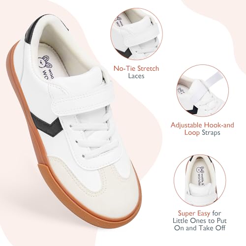 waddle wonder Toddler Slip On Shoes for Boys&Girls, Hook and Loop Walking Tennis School Sneaker for Kids Classic Casual Non-Slip Footwear Black&White3