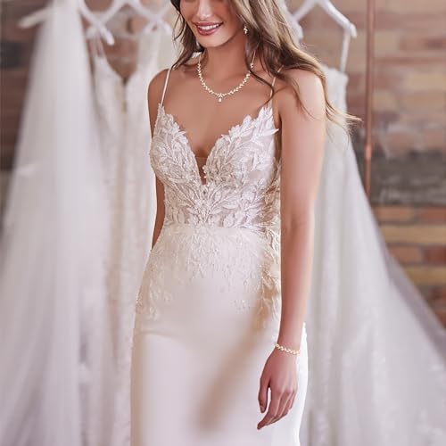 BriLove Wedding Bridal Jewelry for Women Cubic Zirconia Marquise Teardrop Leaf Cluster Y-Necklace Dangle Earrings Link Bracelet Set4