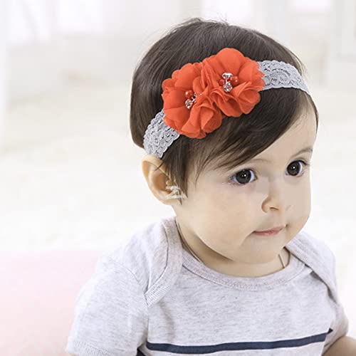 30 Pcs Rhinestone Pearl Orange Chiffon Flower Sewing Fabric Appliques For Clothing, Headbands Flower, Crafts, Party Decoration, Sewing Applique #TOP4