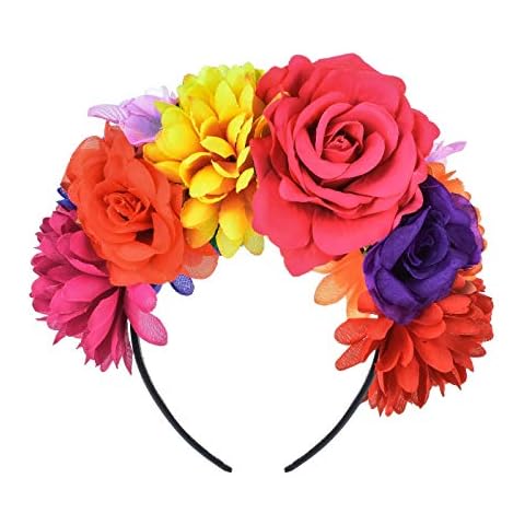 DreamLily Rose Flower Crown Headband Halloween Party Costume Headpiece NC26 (Rainbow colorful) Cover