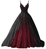 TRHTX 3D Flowers Gothic Wedding Dresses for Bride Burgundy Lace Wedding Gown Plus Size Bridal Gown Size 18 Plus