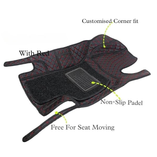 Image of 7D Car Foot Mat for Maruti Suzuki Brezza (2016-2021) | Black Red
