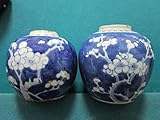 19th Cent Chinese Prunus Pair Ginger Jars NO LID Used AS Incense Holder