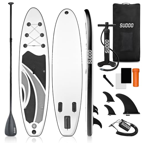SUDOO Inflatable Stand Up Paddle Board 10\'x30 x6 Ultra-Light SUP Stand-Up Paddleboard for Adults & Youth with Backpack, Pump, Paddle, Coil Leash, Triple Fins, Repair Kit
