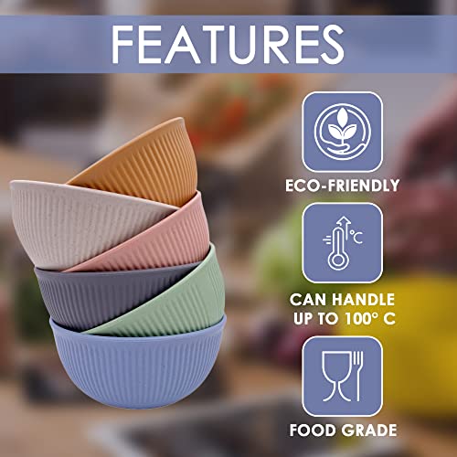 Premium Wheat Straw Bowls, 6 Unbreakable Kitchen Bowl Set, Reusable, Dishwasher Safe, Dessert Bowls For Serving Cereal, Noodles, Pasta, Salad, Etc #TOP1