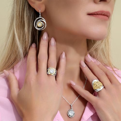 Jean Rachel Jewelry - Artistic Mixed Metal Two Tone Earrings for Women – CZ Dangle Earrings – 925 Sterling Silver & 14K Gold Over Silver – Hypoallergenic Statement Design4