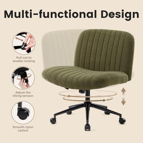 Image of IWMH Criss Cross Chair Cross Legged Office Chair with Wheels Armless Wide Seat Desk Chairs Height Adjustable Computer Task Chairs Swivel Vanity Chair for Home Office Bedroom Make Up Small Space Green