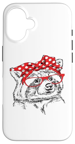 Cute Funny Womens Red Bandana Glasses Raccoon Lover �X�}�z�P�[�X iPhone 16 �p