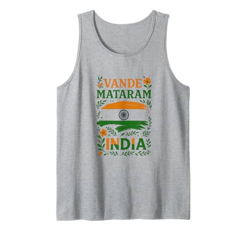 Vande Mataram India Flag Patriotic Artwork – Tricolor Floral Tank Top
