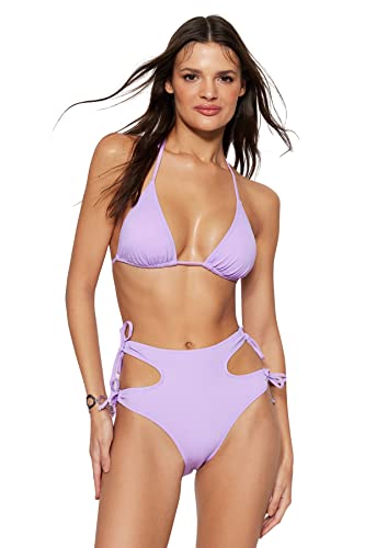 Trendyol Damen Bikinihose mit hoher Taille Bademode, Flieder, 42