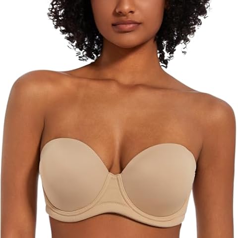 SEA BBOT Women Seamless Strapless Bra Plus Size Full Coverage Underwire T-Shirt Bra Dark Beige 42C Cover