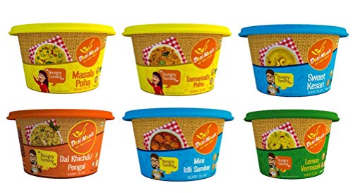 Image of Ready to Eat Breakfast Food Jain Special -Tasty & Healthy Eat Food Products (Pack of 6, 100G Each)Masala Poha, Tamarind's Poha, Sweet Kesari, Lemon Vermicelli, Dal Khichdi (Pongal), Mini Idli Sambar