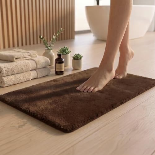 Image of Earthy Fables Plush Microfiber Bath Mat, Quick Dry, Anti-Skid, Water Absorbent, Non-Slip, Machine Washable Floor Rug, Shower Mat, Door Mat for Bathroom, Bedroom, 75 x 45 cm - Brown