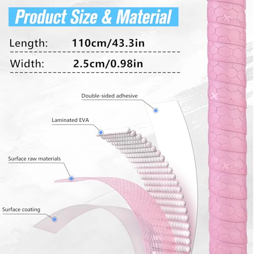 AKAIXI 2 Pack Precut Pro Feel 1.75mm Thickned Pink Baseball Bat Grip Tapes — view 3