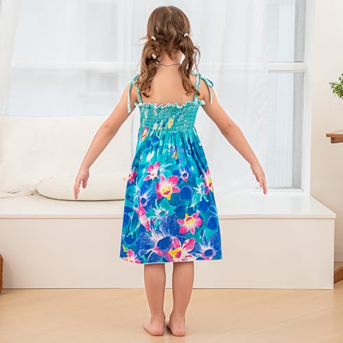 KAKU NANU Girls Summer Dresses Tween Kids Sleeveless Sundress Boho Smocked Tie Strap Outfit 3-11 Years4