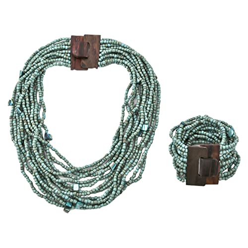 Shop Lc Handmade Green Seed Bead Boho Costume Jewelry Set For Women Stretchable Beaded Bracelet Statement Necklace Multi Strand Layered Wooden Buckle Clasp Size 18" & 6.5" To 7.5" Birthday Gifts #TOP3