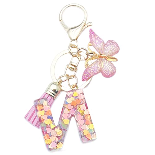 Unpafcxddyig Fashion A-Z Initials Letter Keychain Tassel Butterfly Pendant for Wallet Backpack Handbags Women,Letter N