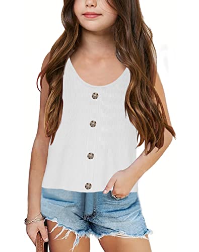 Image of Girls Button Up Tank Top Sleeveless Kids Cute Knit Sweater Vest School Trendy Strap Camisole Undershirt Knitwear