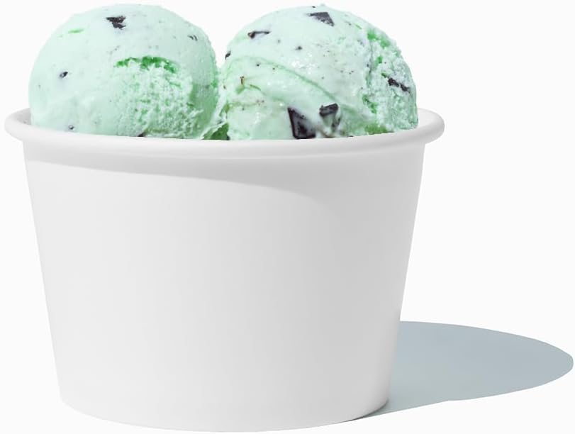 UNIQ 8 oz Solid White Ice Cream Cups – Disposable Dessert Cups for Ice Cream Frozen Yogurt & Gelato – Large Paper Food Cups Leak Resistant – Bulk 100 Pack for Party Catering & Business