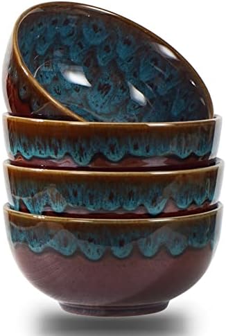 STE-CER Cereal Bowls,Soup Bowl,6 Inch Ceramic Bowl Set of 4 for Kitchen,Japanese Style Bowl Set for Dessert,Noodle,Breakfast,Salads,Oatmeal(Peacock Green)